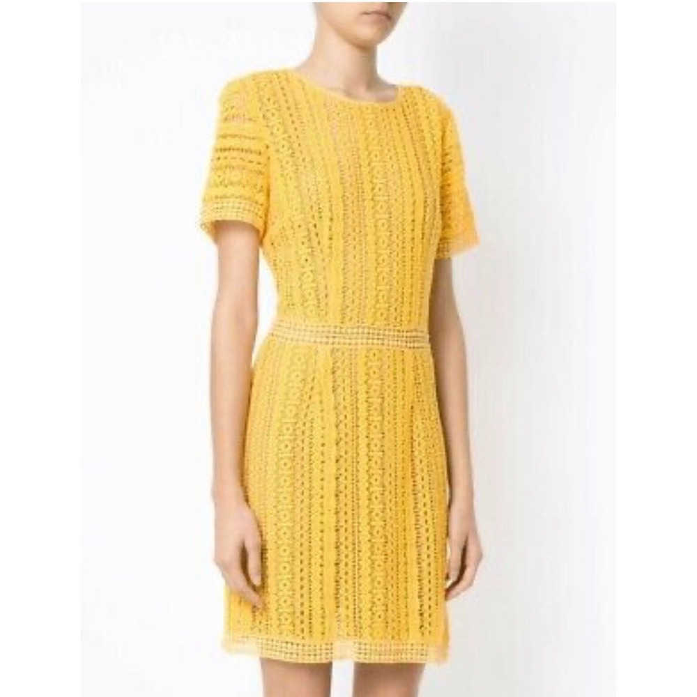 MICHAEL Michael Kors Yellow Lace Sheath Dress‎ Short Sleeve Knee Length Size 10